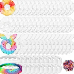 65-Piece White Cotton Hair Accessories Set for Tie-Dye – Includes 30 Scrunchies, 15 Bow Hair Ties, and 20 Non-Slip Stretchy Headbands. Perfect DIY Tie-Dye Party Supplies for Women and Girls.