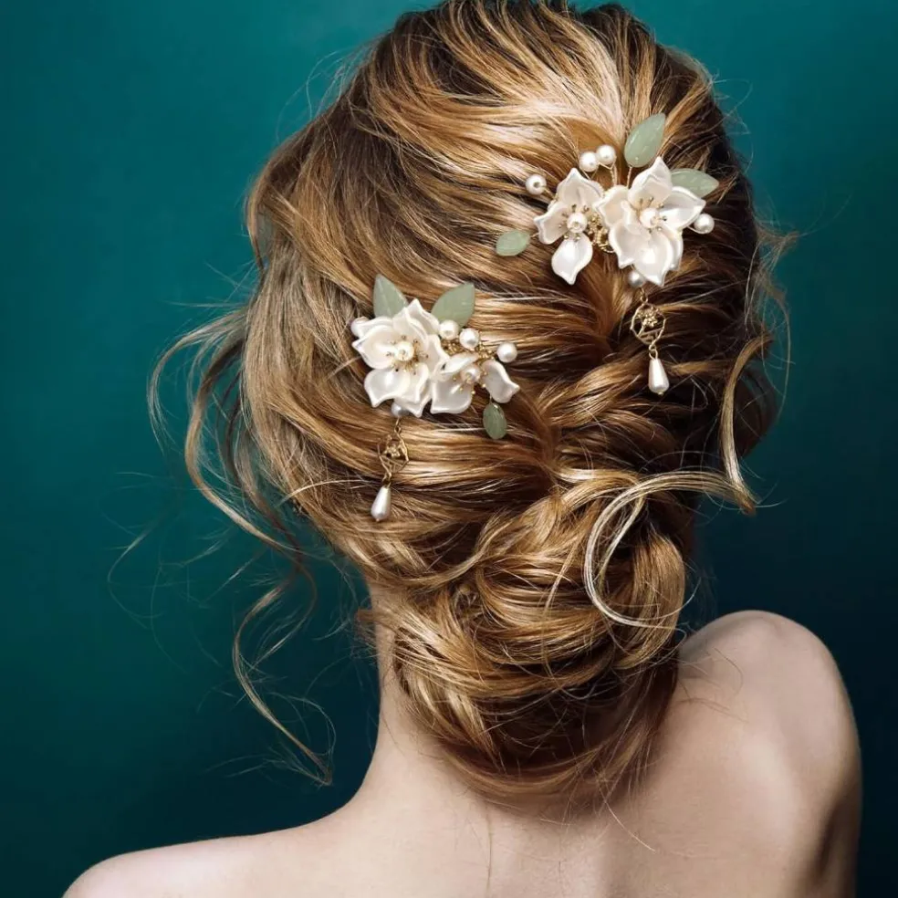 5-Piece White Flower Tassel Hairpin Set - Vintage Hanfu Bridal Headpiece with Pearl & Rhinestone Accents for Women