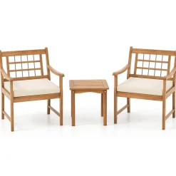 3 Piece Wood Patio Furniture Set with Seat Cushions and Acacia Wood Frame