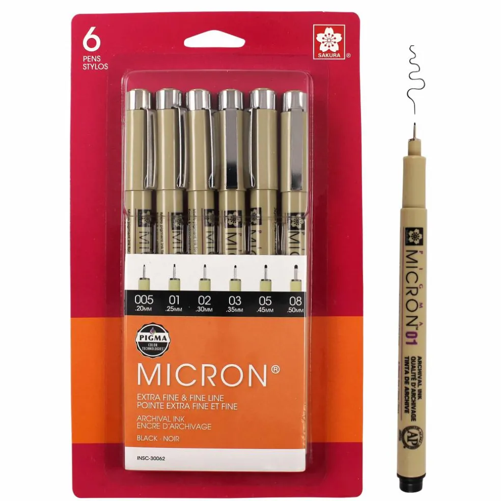 Pigma® Micron® Fine Line Black 6 Piece Pen Set