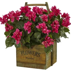 18" Pink Bougainvillea In Rustic Wood Planter