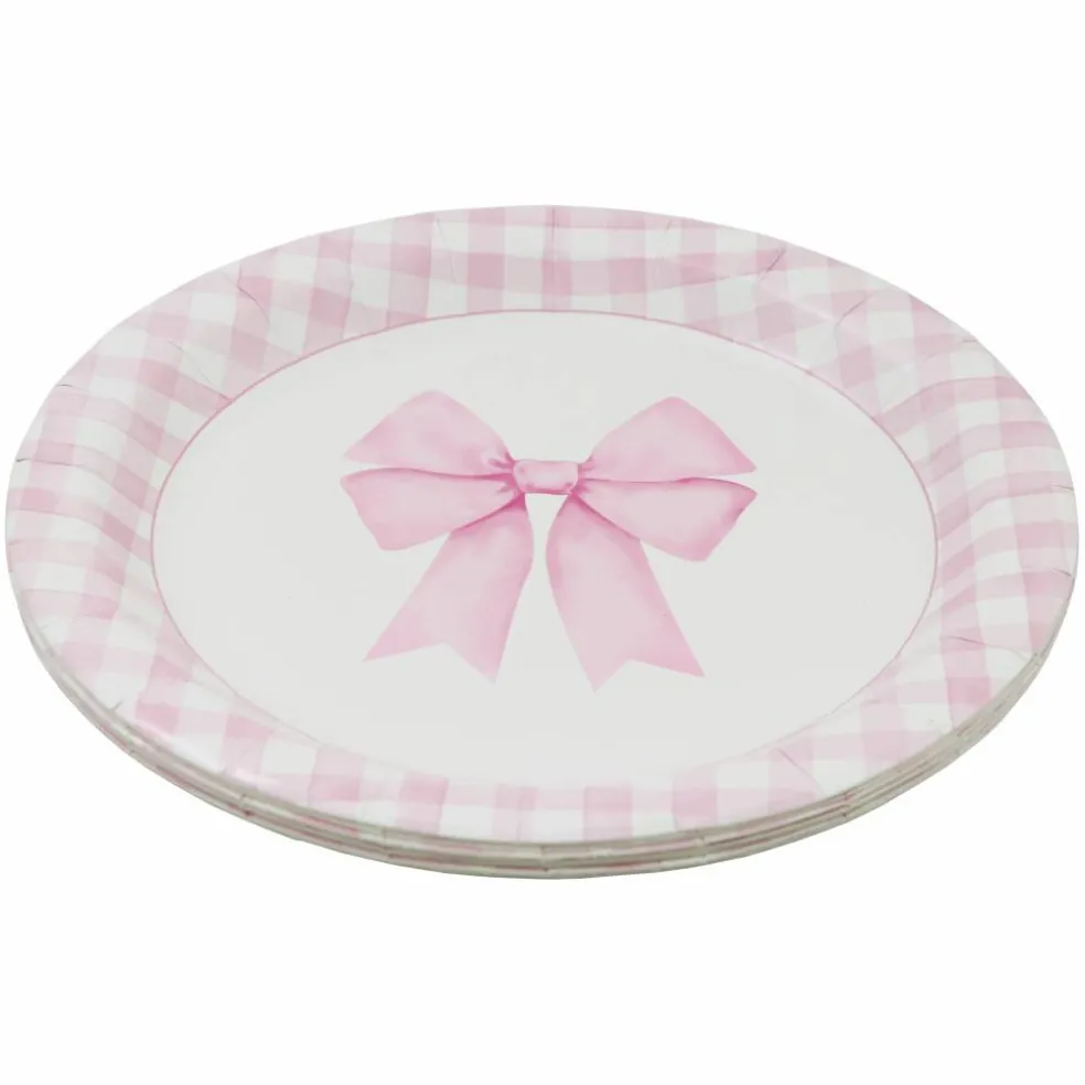 9" Pink Bow & Gingham Dinner Plates, 10ct. by Celebrate It™