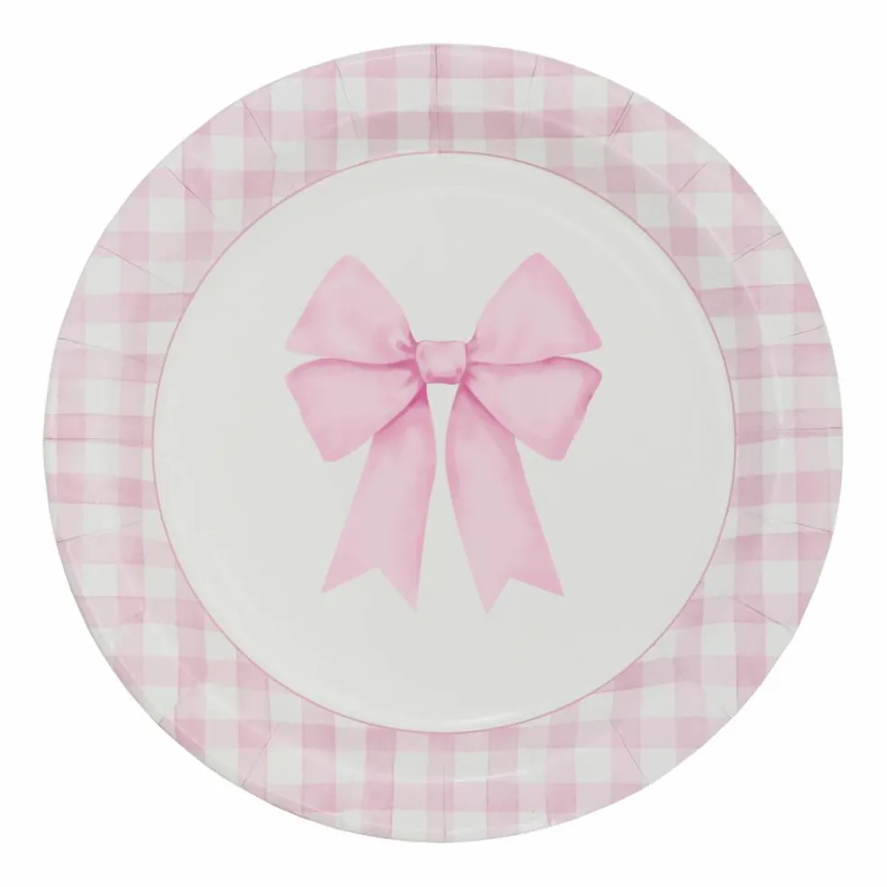9" Pink Bow & Gingham Dinner Plates, 10ct. by Celebrate It™
