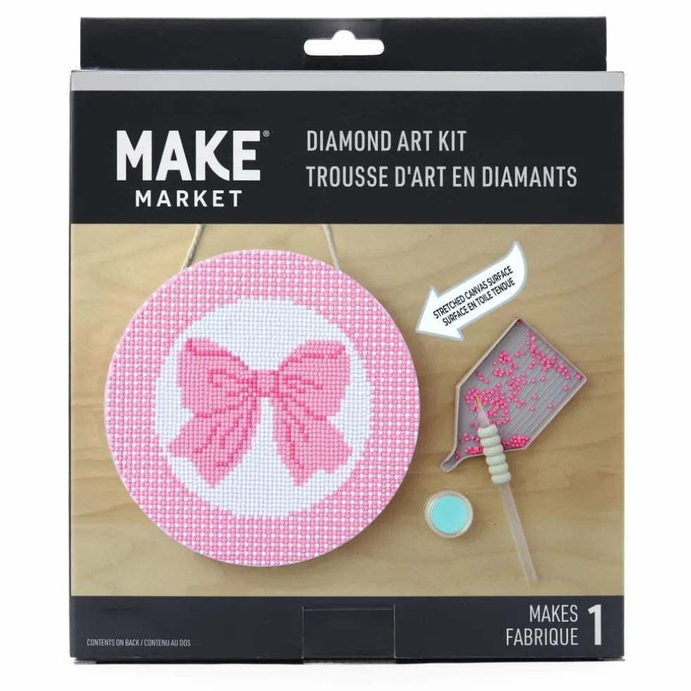 8" Pink Bow Round Stretched Canvas Diamond Art Kit by Make Market®