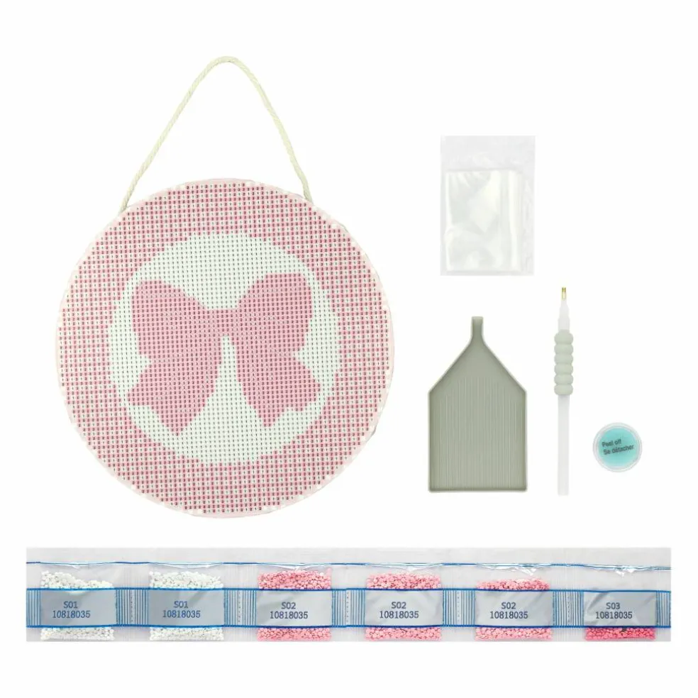 8" Pink Bow Round Stretched Canvas Diamond Art Kit by Make Market®