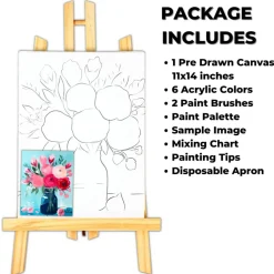 "Pink Bundle In Clear Vase" DIY Canvas Art Kit, Adult Beginner, Acrylic Paint Size 11x14 inch