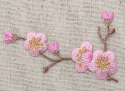 Pink Cherry Blossom - Left Embroidered, Iron on Patch