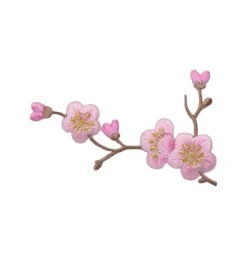 Pink Cherry Blossom - Left Embroidered, Iron on Patch