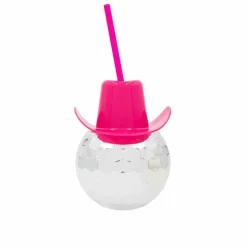 Pink Disco Cowboy Hat Cup with Straw