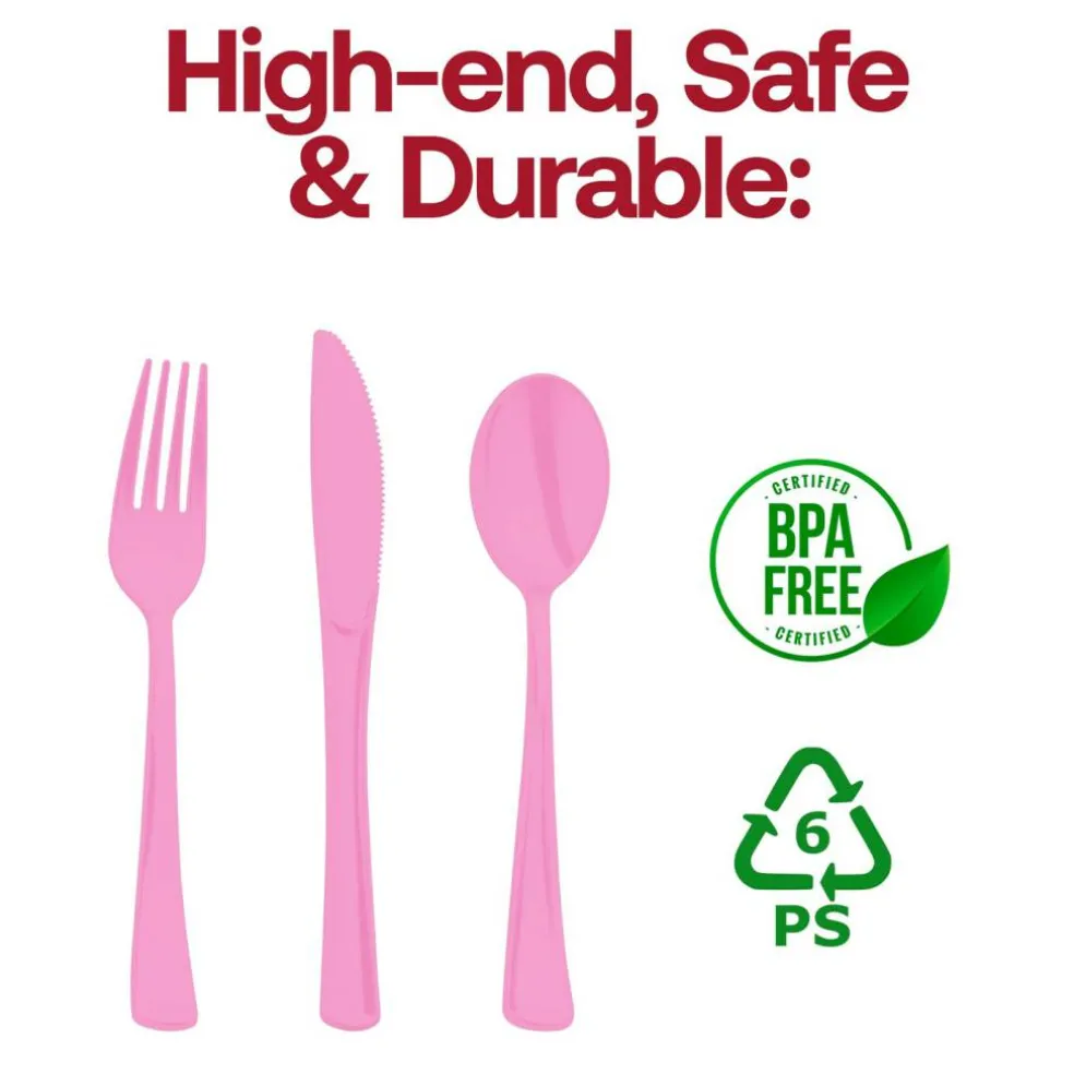 Pink Disposable Plastic Party Cutlery Set (600 Guests)