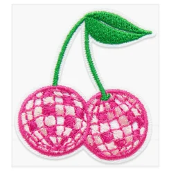 Pink Embroidered Disco Cherries Iron-On & Adhesive Patch by Make Market®