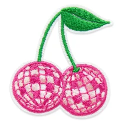 Pink Embroidered Disco Cherries Iron-On & Adhesive Patch by Make Market®