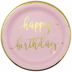 7" Pink & Gold Happy Birthday Snack Plates, 8ct. by Celebrate It™