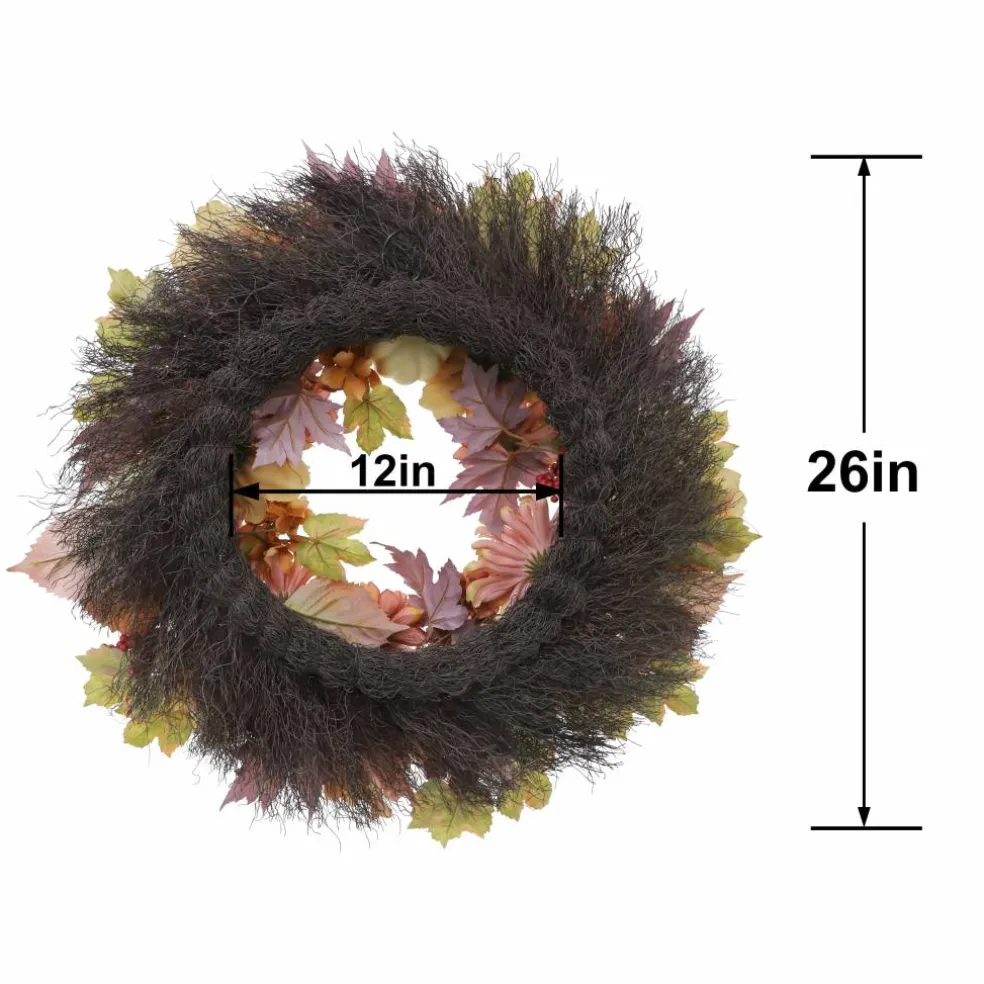 26" Pink Mum & Dahlia Wreath with Cream Pumpkins by Ashland®