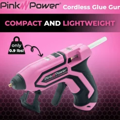 Pink Power Mini Cordless Hot Glue Gun Kit with Stand - USB Rechargeable, Fast-Heating, Portable Glue Gun with 20 Glue Sticks for DIY Crafts, Home Repairs & School Projects