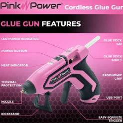 Pink Power Mini Cordless Hot Glue Gun Kit with Stand - USB Rechargeable, Fast-Heating, Portable Glue Gun with 20 Glue Sticks for DIY Crafts, Home Repairs & School Projects