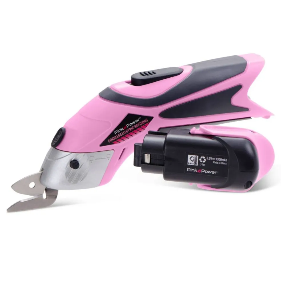 Pink Power 4V Pink Cordless Electric Rechargeable Fabric Scissors and Extra Battery Bundle