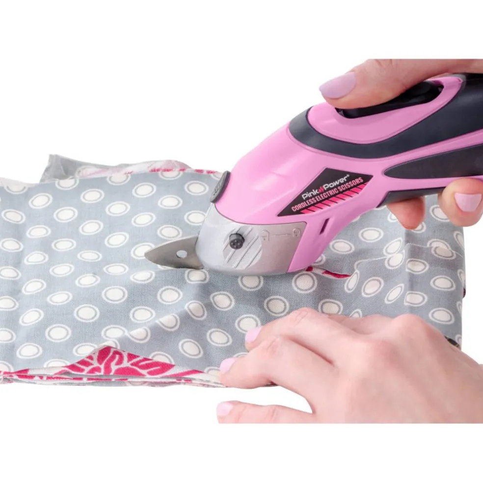 Pink Power 4V Pink Cordless Electric Rechargeable Fabric Scissors and Extra Battery Bundle