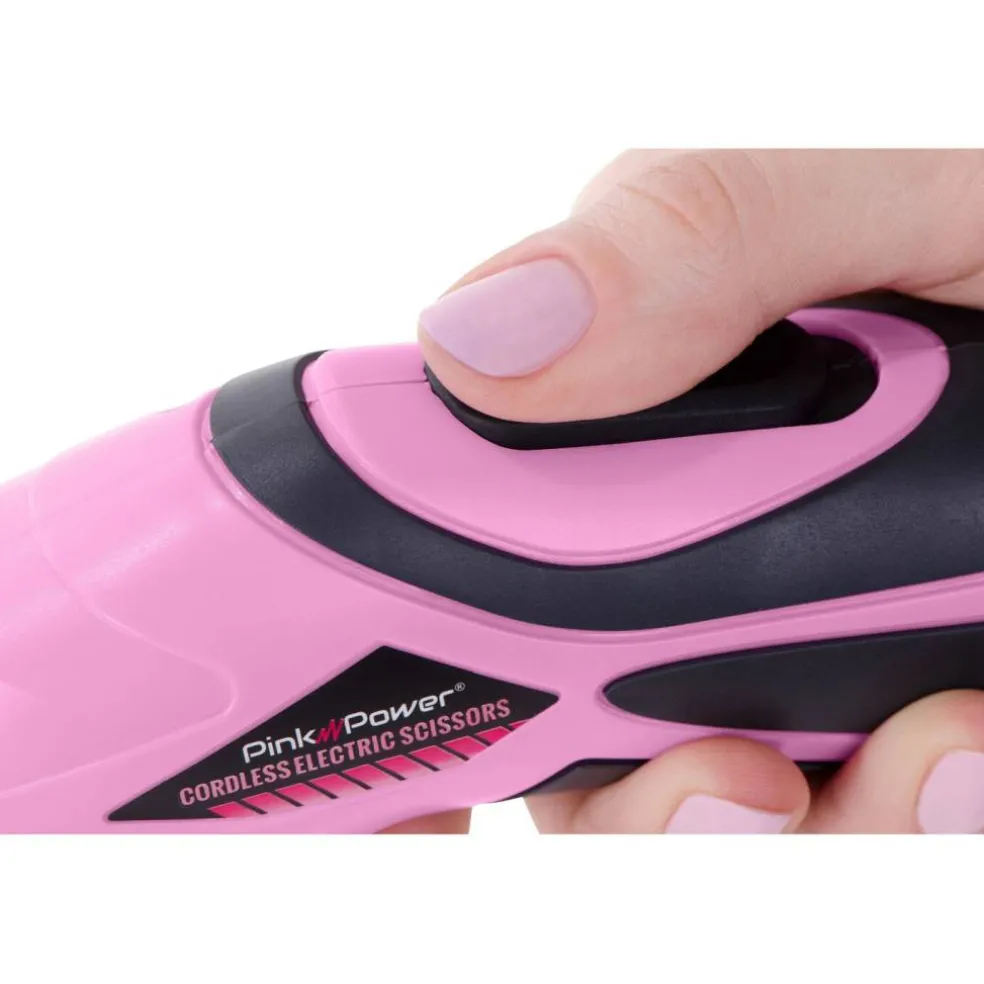 Pink Power 4V Pink Cordless Electric Rechargeable Fabric Scissors and Extra Battery Bundle