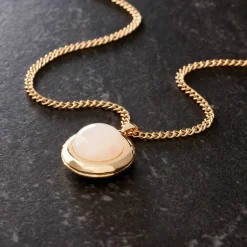 Pink Quartz & Gold Round Locket by Bead Landing™