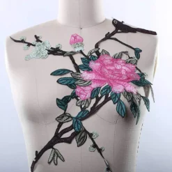 Pink Rose Bird Embroidered Applique Patch for Jackets and Dresses 14