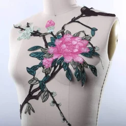Pink Rose Bird Embroidered Applique Patch for Jackets and Dresses 14