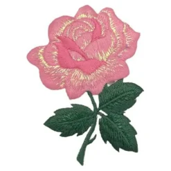 Pink Rose, Flowers, Embroidered, Iron on Patch