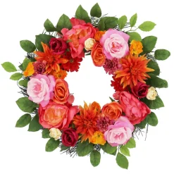 26" Pink Rose & Orange Dahlia Real Touch Wreath by Ashland®