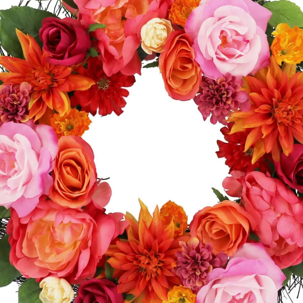 26" Pink Rose & Orange Dahlia Real Touch Wreath by Ashland®