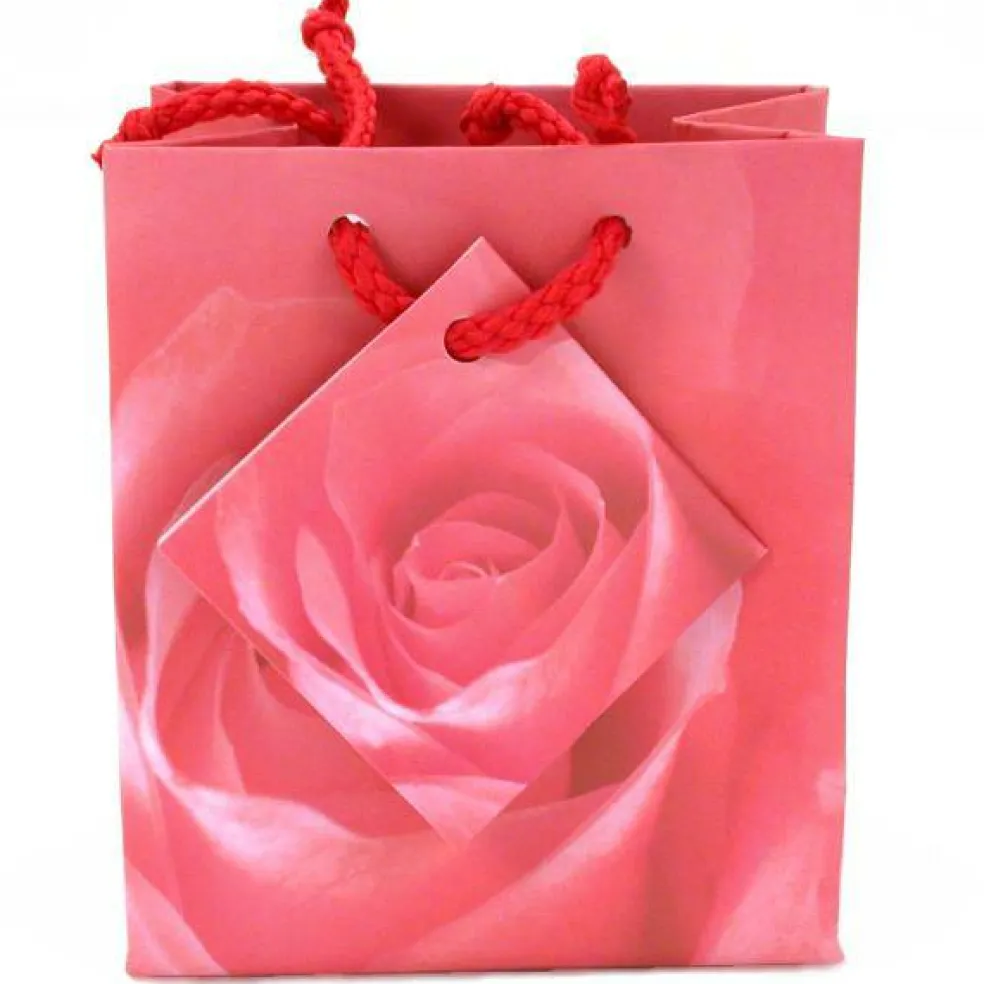 20 Pink Rose Shopping Tote Gift Bags & Card 3 1/2"