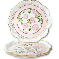 Pink Tea Time Whimsy 9 in. Premium Paper Plates (Set of 16)