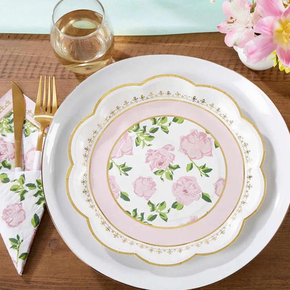 Pink Tea Time Whimsy 9 in. Premium Paper Plates (Set of 16)