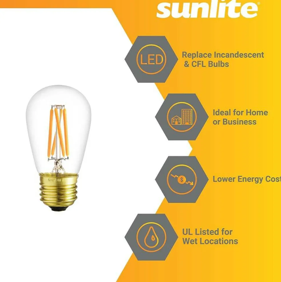 6Pk - Sunlite 4w LED S14 Glass String E26 Base 2700K Bulb - 25W Equiv