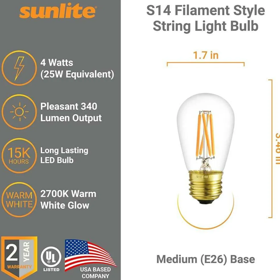 6Pk - Sunlite 4w LED S14 Glass String E26 Base 2700K Bulb - 25W Equiv