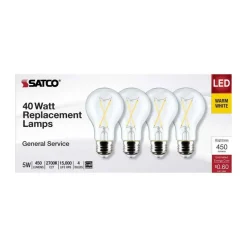 4Pk - 5W A19 LED Clear Warm White 2700K E26 Medium Base 120v - 40W equiv