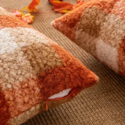 Plaid Fall Throw Pillow Covers Orange 18x18 Inch Set of 2