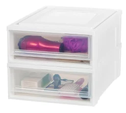 Plastic Clear Stackable Modular Shallow Storage Drawers Chest Box