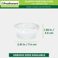Plastic Portion Cups with Lids [3.25 Ounce, 100 Sets] Disposable Plastic Cups for Meal Prep, Salad Dressing,Shot Cups, Souffle Cups, Condiment and Dipping Sauce Cups