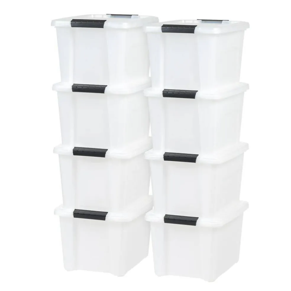 Plastic Storage Bins with Lids and Secure Latching Buckles Natural - 8 Pack