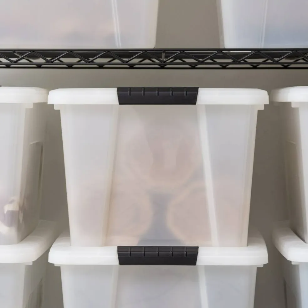 Plastic Storage Bins with Lids and Secure Latching Buckles Natural - 8 Pack