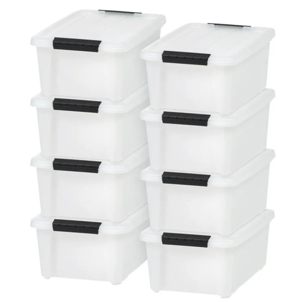 Plastic Storage Bins with Lids and Secure Latching Buckles Natural - 8 Pack