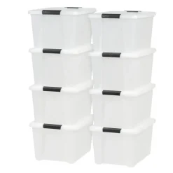 Plastic Storage Bins with Lids and Secure Latching Buckles Natural - 8 Pack