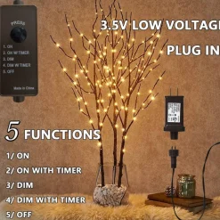 Plug in Lighted Branch with Fairy Lights - 150 LED, Brown (32 Inch)