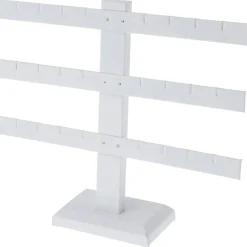 Plymor White Faux Leather Triple T-Bar, Twelve Pair Earring Display Stand, 10.25" W x 8.5" H