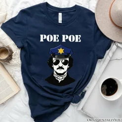 Police Edgar Allan Poe Poe T-Shirt, Navy and White Funny Tee