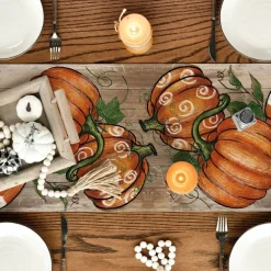 Polka Dot Pumpkins Vine Fall Table Runner – 13×72 Inch Autumn Thanksgiving Kitchen Dining Table Decor for Seasonal Home Party, Farmhouse & Holiday Decoration