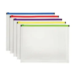 Poly Zip Envelope, Letter Size, Assorted, 5-Pack