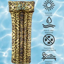 Pool Central 5.5ft. Inflatable Leopard Print Pool Mattress Float with Built-In Pillow