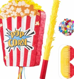 Popcorn Piñata Large Circus Piñata for Birthday Carnival Circus Themed Parties Great Party Addition for Boys Grils Holiday Celebration (16.9×11.8×3.54in)