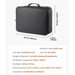 Portable Fireproof Document Box, Heat and Water Resistant Safe with Lock for Important Files
